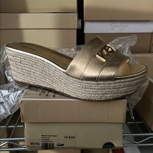 Michael Kors Gold Espadrille Wedge Sandals